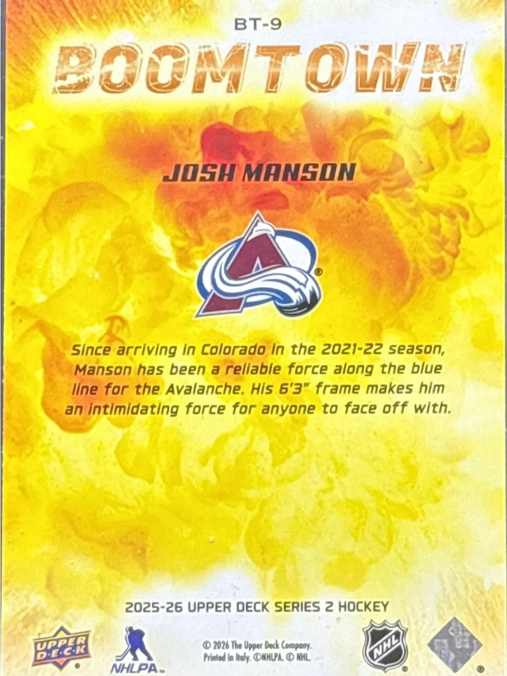 Upper Deck Boomtown Josh Manson Hockey Trading Card